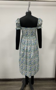 Robe Courte Été Décontractée à Imprimé Floral, Manches Bouffantes, Col Cœur, Taille Empire, Coupe Trapèze, Tissée - Product Image 2