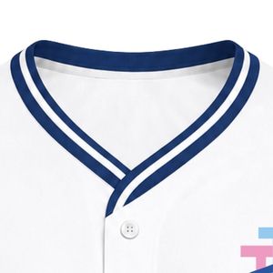 Camiseta de Béisbol Blanca para Mujer, Manga Corta, Cuello en V con Botones, Ribete Azul Marino y Bordado, para Deportes de Equipo, Estilo Casual - Product Image 5