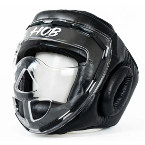 Protège-tête de boxe noir avec visière transparente en cuir PU, équipement de protection pour adultes pour l'entraînement et le sparring - Product Image 1
