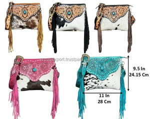 Sac à bandoulière en cuir de vachette fait main de haute qualité, design tendance, personnalisable, avec franges, pour femmes, style western - Product Image 2