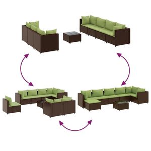 Set da 8 Pezzi Modulare in Polyrattan Marrone per Patio e Giardino, Set da 7 - Product Image 6