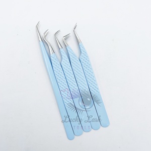 Herramientas Lucky Lash, pinzas profesionales de volumen de acero inoxidable para pestañas, agarre de diamante, mango azul cielo, punta de fibra duradera de 10mm - Product Image 1