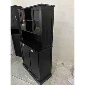Mobiletto da Bagno Alto Nero a Due Scomparti con Cesto per Biancheria Sporca Ribaltabile e 2 Ripiani Regolabili - Product Image 2
