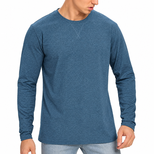 T-shirt unisexe à logo imprimé personnalisé, t-shirt uni en coton lourd tricoté, t-shirt à col rond côtelé à manches longues pour homme - Product Image 1