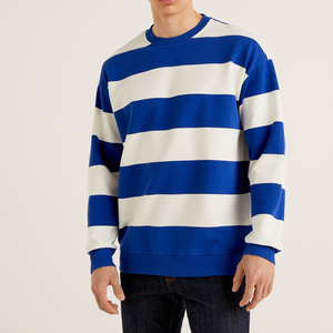 Sweat-shirt unisexe à col rond surdimensionné, rayé bleu et blanc, tricoté, décontracté, pour le printemps, coupe classique - Product Image 2