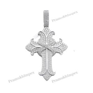 Collier pendentif croix en moissanite VVS glacée authentique plaqué or blanc certifié GRA Nouveau design fait à la main Colliers de mode - Product Image 3