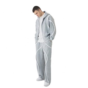 Ensemble de survêtement pour homme de qualité supérieure, sweat-shirt à capuche zippé en tissu French Terry, pantalon large, style streetwear décontracté - Product Image 1