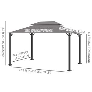 10FT X 13FT Patio Gazebo with Aluminum Frame Double <b>Roof</b> Outdoor <b>Canopy</b> Shelter with Netting and Curtains Gray for Villa Park - Product Image 3