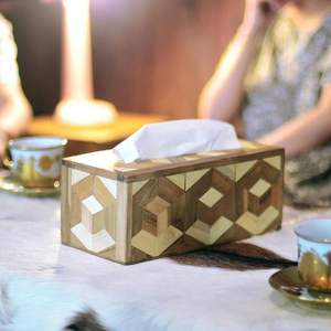 Caja de pañuelos de madera natural personalizada con base deslizante – Portapañuelos de madera maciza ecológico para sala de estar, baño - Product Image 4