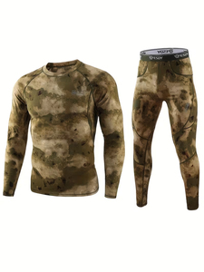 Ensemble de sous-vêtements thermiques de compression pour hommes, camouflage, manches longues, avec doublure en velours pour plus de chaleur, vêtements de sport, course à pied - Product Image 5