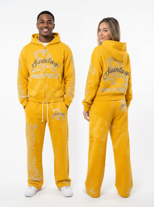 Veste à capuche zippée unisexe personnalisée avec strass imprimés et design graphique, pantalon décontracté 100 % coton - Product Image 6