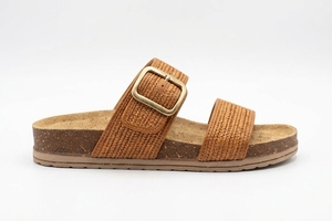 Sandales plates en paille tressée marron à bout ouvert avec boucle, semelle en liège, chaussures de mode estivales - Product Image 4