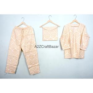 Elegante Conjunto de Pijama de Algodón con Estampado Floral a Mano, 2 Piezas, Manga Larga, Cuello en V, Cintura Elástica, Casual, Lavable a Máquina - Product Image 1
