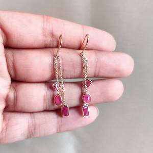 ต่างหูห้อยประดับพลอยทับทิม เงินแท้ 925 ชุบทอง 14K เครื่องประดับหรูหรา ของขวัญแต่งงานสำหรับผู้หญิง - Product Image 5