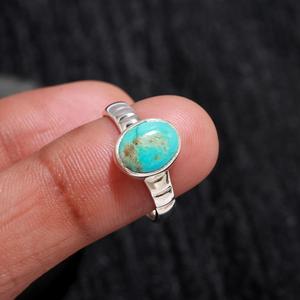 Boho December Birthstone Jewelry One Size Perfect Gift for Her Birthday <b>Turquoise</b> Oval Shape 925 Sterling Silver Handmade <b>Ring</b> - Product Image 3