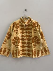 <b>Velvet</b> Blouson <b>Jacket</b> Mandarin Collar Floral Print Three Quarter Sleeve Autumn Wear <b>Women's</b> Quilted Polyester Wadding - Product Image 3