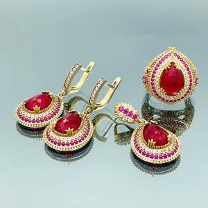 Ensemble de bijoux en argent sterling 925 plaqué or 14 carats avec grenat, style ottoman, bague et boucles d'oreilles, pierres précieuses naturelles, cadeau - Product Image 5