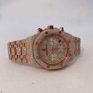 Bijoux noirs de l'océan A.P. Montre chronographe à quartz en acier inoxydable plaqué or rose avec 3 crans en moissanite VVS, style hip-hop - Product Image 5