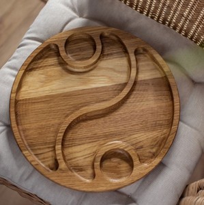 Bandeja de servir de madera con forma de Yin Yang, redonda, dividida, de madera de acacia, para aperitivos, plato para queso, tabla de charcutería, venta al por mayor - Product Image 2