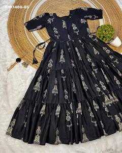 Best Quality Cotton with Warli Art-Hand <b>Block</b> <b>Print</b> Tiered-Flared-Elbow Sleeve Readymade Kurti Collection Wholesale Supply - Product Image 5
