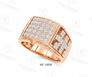 Bold <b>statement</b> <b>ring</b> in 18K rose gold with iced out square cluster round diamonds and baguette side galleries masculine luxury de - Product Image 4