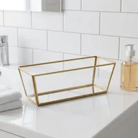 Plateau de rangement rectangulaire en métal avec cadre en laiton, finition laquée, design moderne, organisateur de bijoux, à poser sur table, compartiment unique