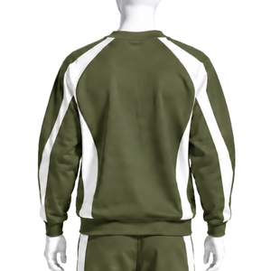 Ensemble de survêtement vert olive unisexe, sweat-shirt à col rond et pantalon de jogging, bande latérale contrastée, tenue décontractée pour le sport et l'entraînement - Product Image 4