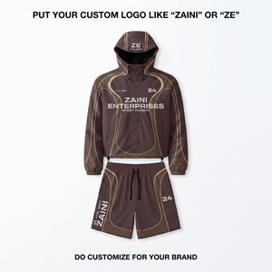 Ensemble coupe-vent court ZAINI ZI-210 en nylon Taslon 110 GSM marron beige avec logo personnalisé imprimé en sérigraphie et brodé pour homme - Product Image 1