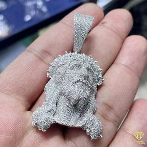Pendentif tête de Jésus Hip Hop avec couronne d'épines et pierres cultivées en laboratoire, plaqué or, certifié GIA - Product Image 2