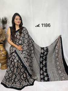 ผ้าส่าหรีผ้าไหมพิมพ์ลายบล็อกแท้สำหรับผู้หญิงชุดปาร์ตี้เทศกาลส่าหรีพร้อมผ้าชิ้นเดียวหรูหรา - Product Image 4