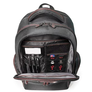 Bolsa de transporte de nailon negra con detalles rojos, bolsa de almacenamiento organizadora espaciosa y ligera para viajes, oficina, escuela - Product Image 2