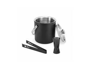 Ensemble de seau à glace classique en acier inoxydable à double paroi avec couvercle, pinces à glace et doseur à cocktail, finition noire mate, capacité de 3 L - Product Image 3