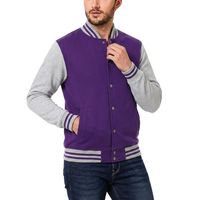 Veste universitaire pour homme, couleur gris et violet, coupe classique, fermeture éclair sur le devant, style décontracté, col rabattu, matière polaire, vêtement d'automne