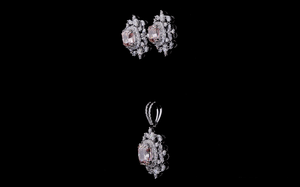 Conjunto de Pendientes y Colgante de Diamante Rosa Cultivado en Laboratorio |   Joyería de Diamantes con Corte Cojín y Halo | Conjunto de Joyería Nupcial - Product Image 4