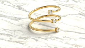 Luxury 18K Gold Spiral Wrap Bypass <b>Ring</b> Three Stone Round Cut Diamonds <b>Statement</b> <b>Ring</b> Anniversary Gift Fine Jewelry for Women - Product Image 3