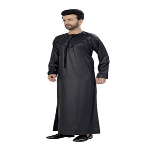 <b>Men's</b> Black Long Sleeve Polyester <b>Thobe</b> Neck Floor Length Regular Fit Modest Middle East Prayer Wear Solid Color Casual All - Product Image 2
