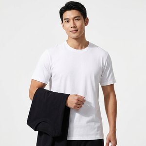 Men's Regular Fit O-Neck Short <b>Sleeve</b> Knitted Cotton Jersey <b>T</b>-<b>Shirt</b> Sporty Blank Design Print Quick Dry Eco-Friendly White <b>Black</b> - Product Image 2