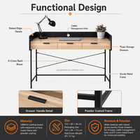 Bureau d'ordinateur et poste de travail à trois tiroirs avec trou de câblage et structure en X, pour la maison, le bureau et l'étude, fabrication OEM ODM
