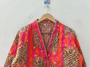 Handmade Indigo Print Quilted <b>Jacket</b>, Boho Kimono Style Coat - Product Image 2