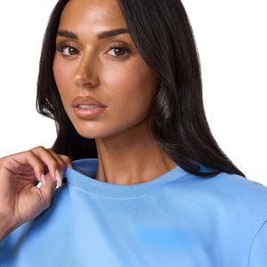Camiseta Oversize Azul Cielo para Mujer, Algodón Premium, Cuello Redondo, Corte Holgado, Estilo Casual, Ropa Urbana de Moda - Product Image 3
