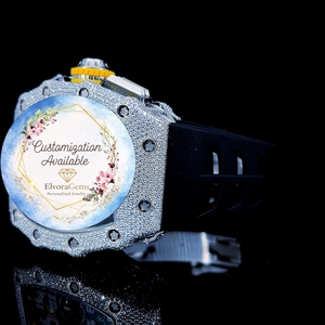 Stainless Steel Case ElvoraGems Women's <b>Round</b> Smart Watch With Gems Silicone Band Customization Available - Product Image 1