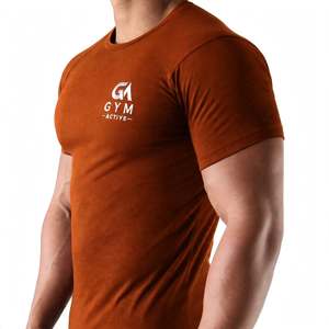 GYM ACTIVE <b>Men's</b> Short Sleeve <b>Pink</b> Cotton Jersey <b>T</b>-<b>Shirt</b> Slim Fit O-Neck Quick Dry Eco-Friendly Breathable Sporty Front Logo - Product Image 3