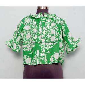 Blusa india floral vintage personalizada de alta calidad para mujer, estilo coreano, transpirable, 100% algodón, ecológica, con mangas acampanadas. - Product Image 1