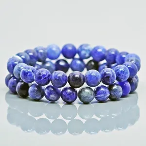 Pulsera Elástica de Cuentas de Sodalita Natural de 8mm, Redondas y Lisas, Grado AA, Joyería Curativa al por Mayor - Product Image 1