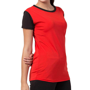 Women's <b>Red</b> Color Block Short Sleeve T-Shirt O-Neck Regular Fit Casual Breathable Knitted <b>Top</b> for women at Cheap price - Product Image 3