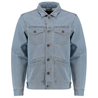 Veste en jean bleu clair pour homme, coupe droite, boutonnée, décontractée, en tissu de coton tissé délavé, vente en gros