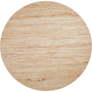 โต๊ะรับประทานอาหารทรงกลมหินอ่อนทราเวอร์ทีนสีเบจ พร้อมฐานไม้มะม่วงลายไม้แบบกลมเคลือบสีดำด้าน - Product Image 6