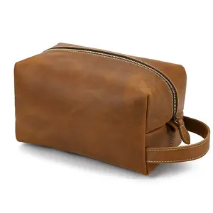 Bolso de mano de viaje para hombre y mujer, bolsa de mano grande de cuero genuino para almacenamiento de maquillaje, MBF-0548 - Product Image 1