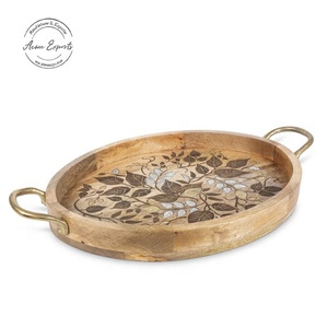 New Design Brown Leaf Tray with Laser Inlay and Gold Handle Perfect for Table Decoration and Serving Food - Product Image 1