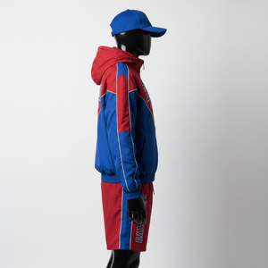 Conjunto corto cortavientos de nailon y poliéster de alta calidad para mujer, tela suave al tacto, diseño de paneles en contraste, impresión de logotipo personalizado, talla grande - Product Image 3